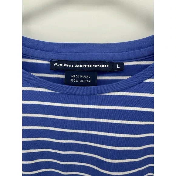 Ralph Lauren Sport Striped Pony Top T Shirt Womens L Blue White - Picture 3 of 8